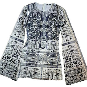 La Pateau Architectural Printed Split Longsleeve Mini Dress Multicolor Size M